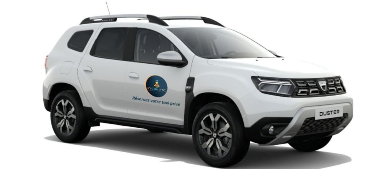 Dacia Duster blanc brandé de la flotte in'Cab VTC